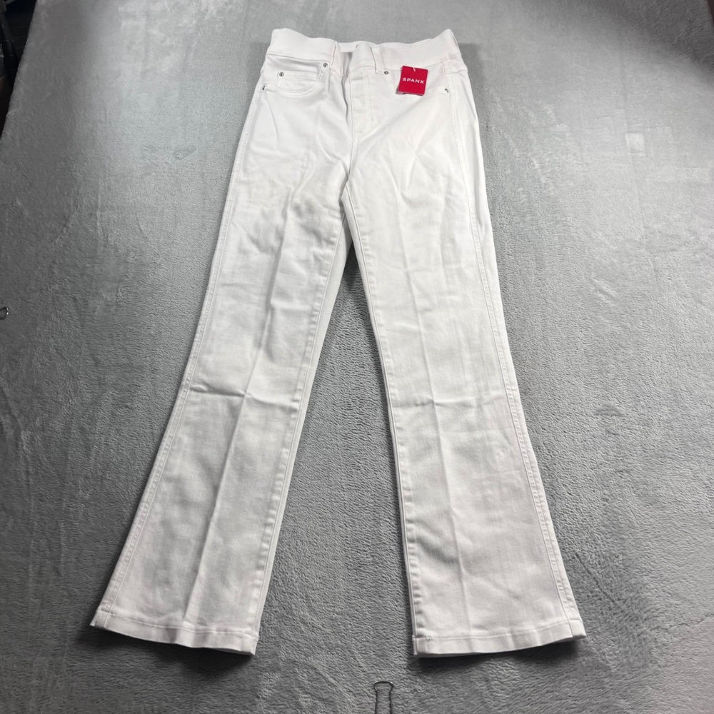Spanx White Kick Flare Jeans Pull On High Rise Stretch Denim 20854R Womens S